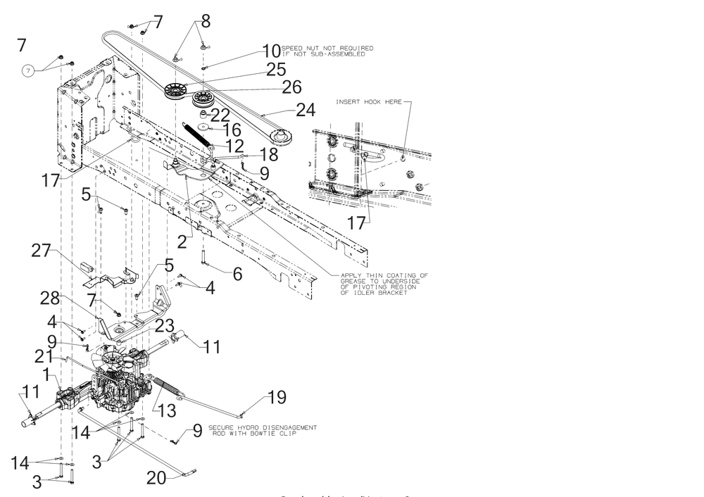 Drive Diagram and Parts List for XT2-LX54KH (13AQA4CA010)(2017) Cub Cadet Lawn Tractor